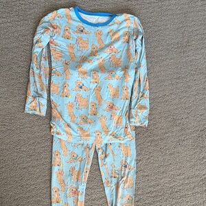 Macaron and Me Blue and Tan Dog Print Kids Bamboo Pajama Set